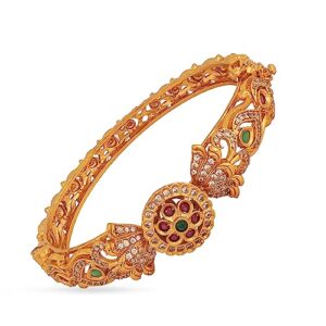 TARINIKA Antique Gold Plated Sarang Bangles with Floral Design(set of 2) - Indian Bangles for Women Perfect for Ethnic Occasions | Vadhandhi | Traditional Indian Bangles For Women | 1 Year Warranty*