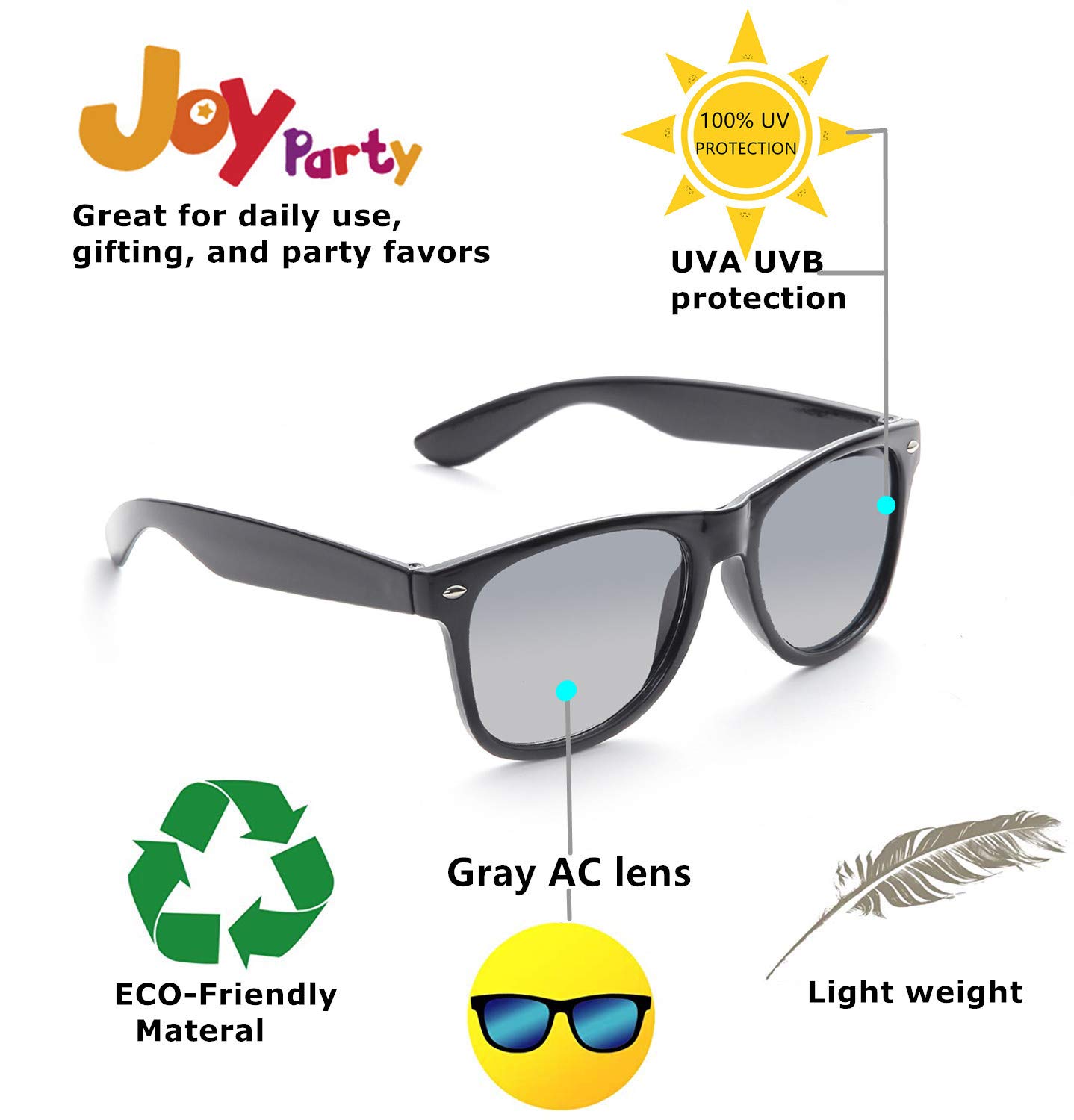 Eyegla Wholesale Black Sunglasses Bulk for Adults Party Favors 80s Glasses Men Women Classic Shades 10 PACK