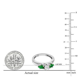 Dazzlingrock Collection 5X3mm Lab Created Pear Shaped Emerald & Round Natural White Diamond 3 Stone Engagement Ring for Women, 10K White Gold, Size 6.5