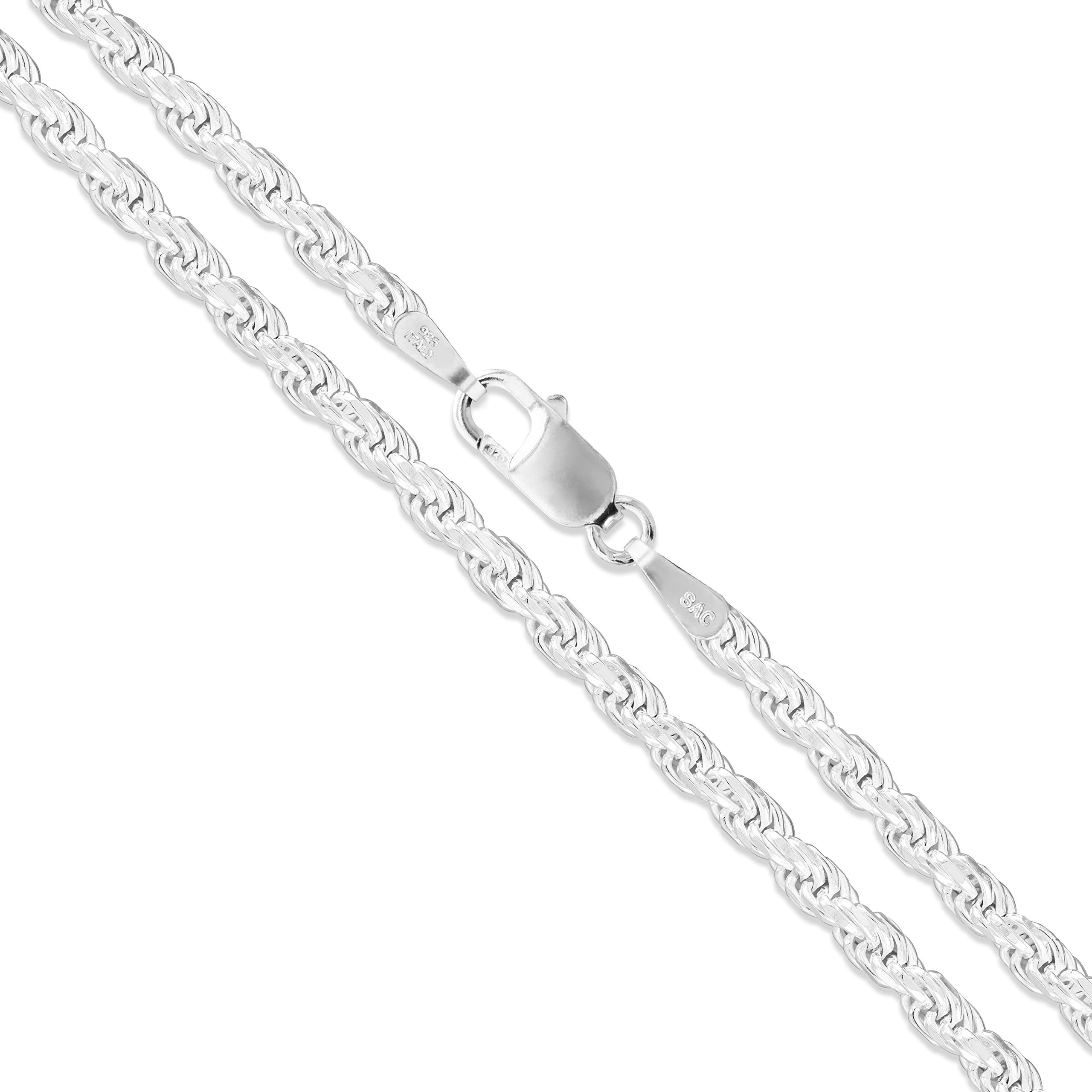 Sterling Silver Diamond-Cut Rope Chain 3mm Solid 925 Italy New Necklace 22"