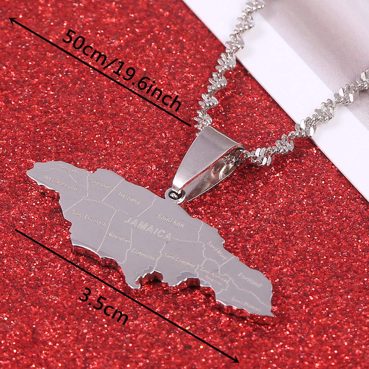 BR Gold Jewelry Stainless Steel Map of Jamaica With City Pendant Necklaces for Women (Silver Color)