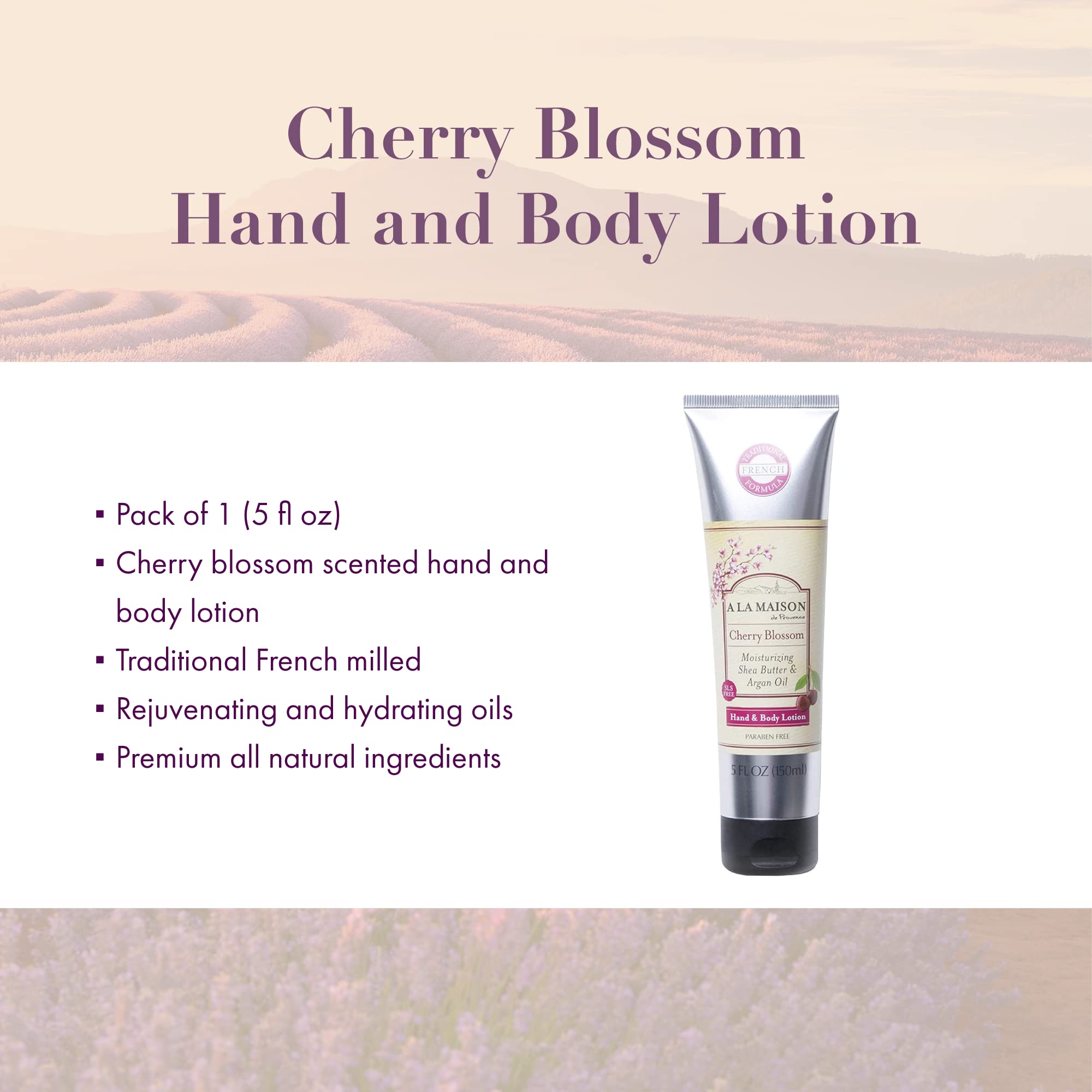 A LA MAISON Cherry Blossom Lotion for Dry Skin - Natural Hand and Body Lotion (1 Pack, 5 oz Bottle)