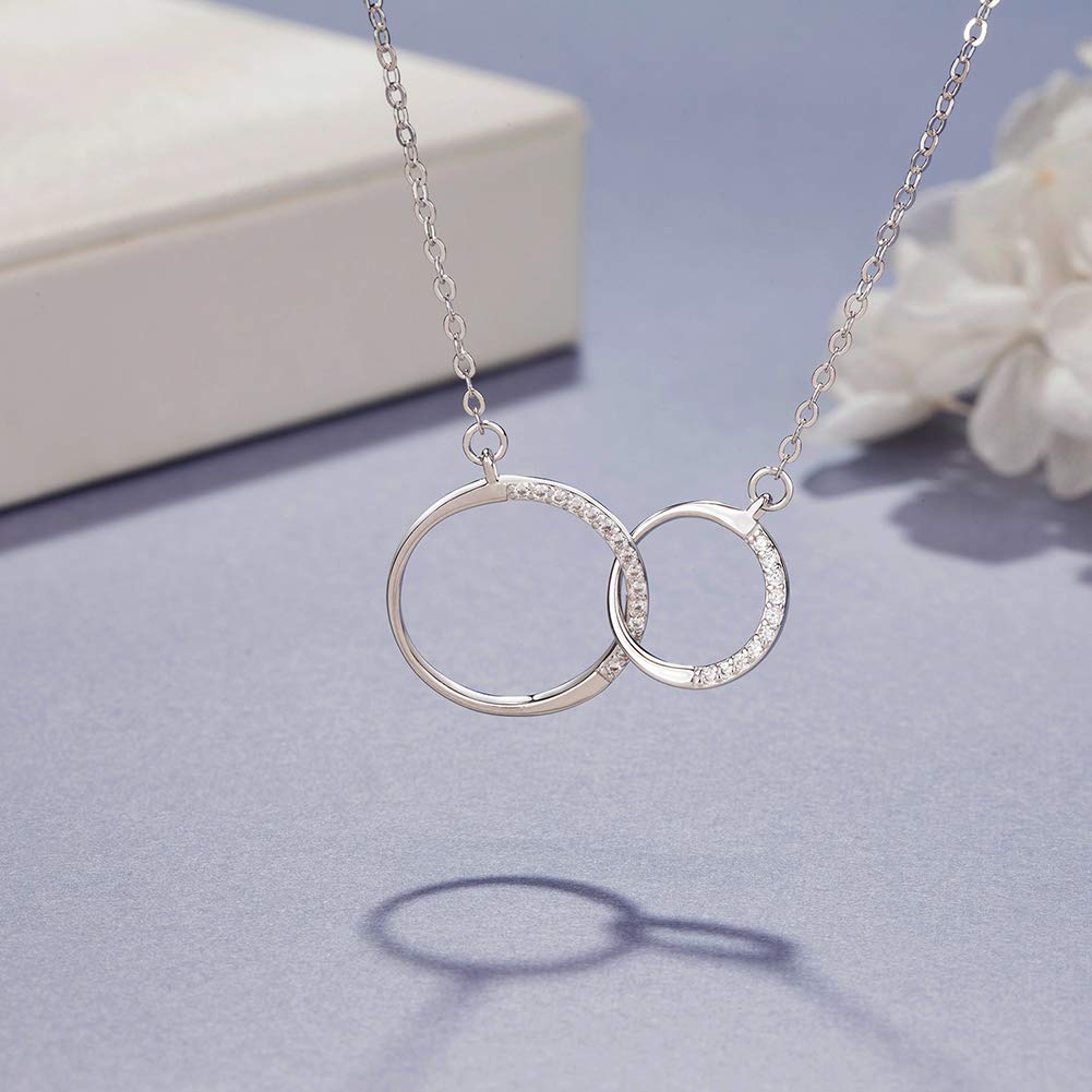 Mother Daughter Necklace, Sterling Silver 2 Circle Infinity Necklace for Mom, Gifts for Mom from Daughter, Mama Necklace, Mom Birthday Gift Mother's Day Jewelry