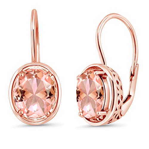 Gem Stone King 18K Rose Gold Plated Silver Peach Nano Morganite Earrings For Women (4.00 Ct Oval 9X7MM)