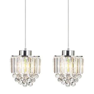 cotulin 2 pack crystal pendant light for kitchen island, modern glass stylish chrome chandelier pendant lighting, adjustable cord hanging lamps for dinning room living room bedroom bar