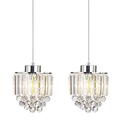 COTULIN 2 Pack Crystal Pendant Light for Kitchen Island, Modern Glass Stylish Chrome Chandelier Pendant Lighting, Adjustable Cord Hanging Lamps for Dinning Room Living Room Bedroom Bar