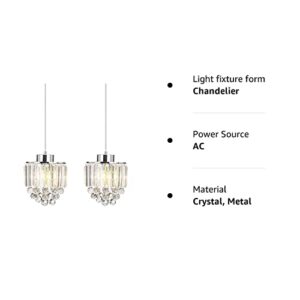 COTULIN 2 Pack Crystal Pendant Light for Kitchen Island, Modern Glass Stylish Chrome Chandelier Pendant Lighting, Adjustable Cord Hanging Lamps for Dinning Room Living Room Bedroom Bar