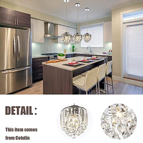 COTULIN 2 Pack Crystal Pendant Light for Kitchen Island, Modern Glass Stylish Chrome Chandelier Pendant Lighting, Adjustable Cord Hanging Lamps for Dinning Room Living Room Bedroom Bar