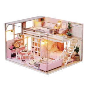 magqoo 3d wooden dollhouse miniature diy house kit with furniture,1:24 diy dollhouse kit dust proof included (girlish dream)