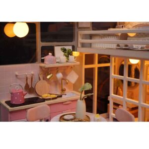 MAGQOO 3D Wooden Dollhouse Miniature DIY House Kit with Furniture,1:24 DIY Dollhouse Kit Dust Proof Included (Girlish Dream)