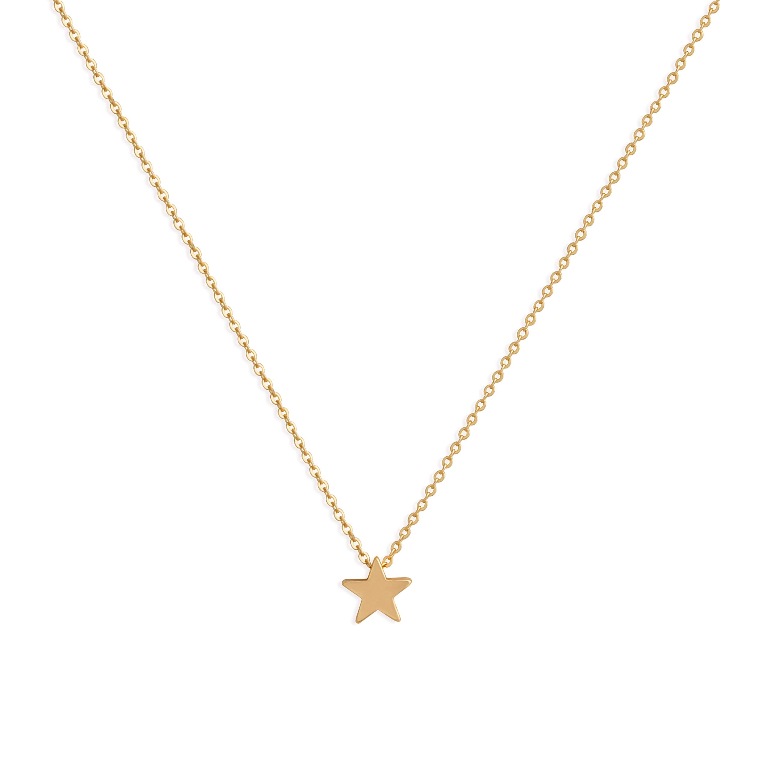 Valloey Rover Gold Star Necklace,Dainty 14K Gold Plated Sterling Silver Round Dot Tiny Heart Little Star CZ Choker Necklace Jewelry Gift for Women(NCK-Gold-star)