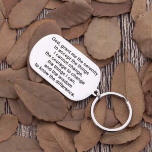 Fleure Esme Encouragement Gifts Keychain For Men Women Serenity Prayer Dog Tag Sobriety Addiction Recovery AA Gifts Inspirational Gifts For Him Her Birthday Religious Jewelry Key chain