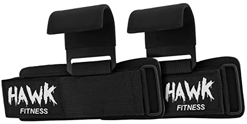 HWK Sports Weightlifting Hooks with Wrist Straps for Men & Women, Black, Padded Lifting Hooks with Heavy Duty Lifting Straps Ideal for Weightlifting, Bodybuilding & Powerlifting Weights up to 700lbs