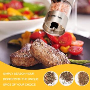 Electric Salt and pepper grinder by Lanestock - Combo set of battery operated stainless steel spice grinders with stand - LED light and adjustable knob on each mill - Powerful motor - long life-span