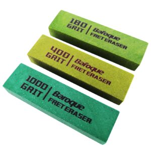 baroque fret erasers 180 & 400 & 1000 grits, guitar fret polishing abrasive rubber blocks, set of 3 grits