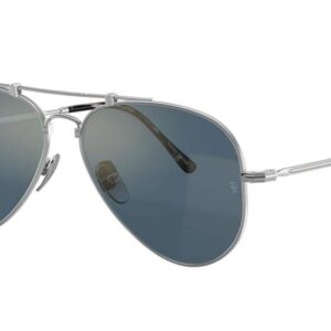 Ray-Ban RB8125M Titanium Aviator Sunglasses, Demi Gloss Silver/Polarized Blue Mirrored Gold, 58 mm