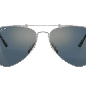 Ray-Ban RB8125M Titanium Aviator Sunglasses, Demi Gloss Silver/Polarized Blue Mirrored Gold, 58 mm