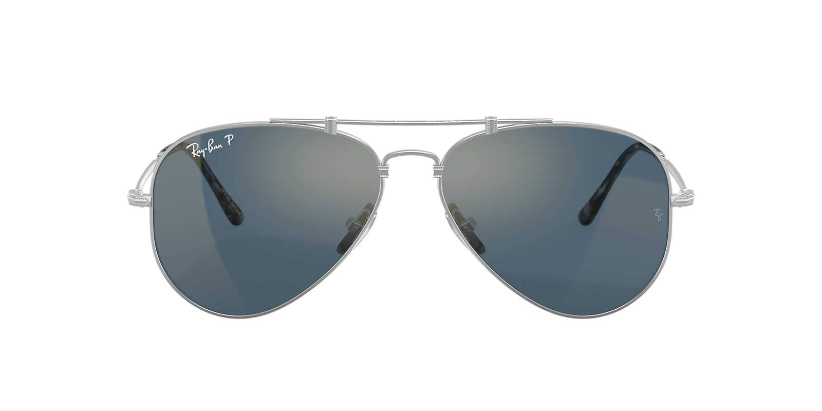 Ray-Ban RB8125M Titanium Aviator Sunglasses, Demi Gloss Silver/Polarized Blue Mirrored Gold, 58 mm