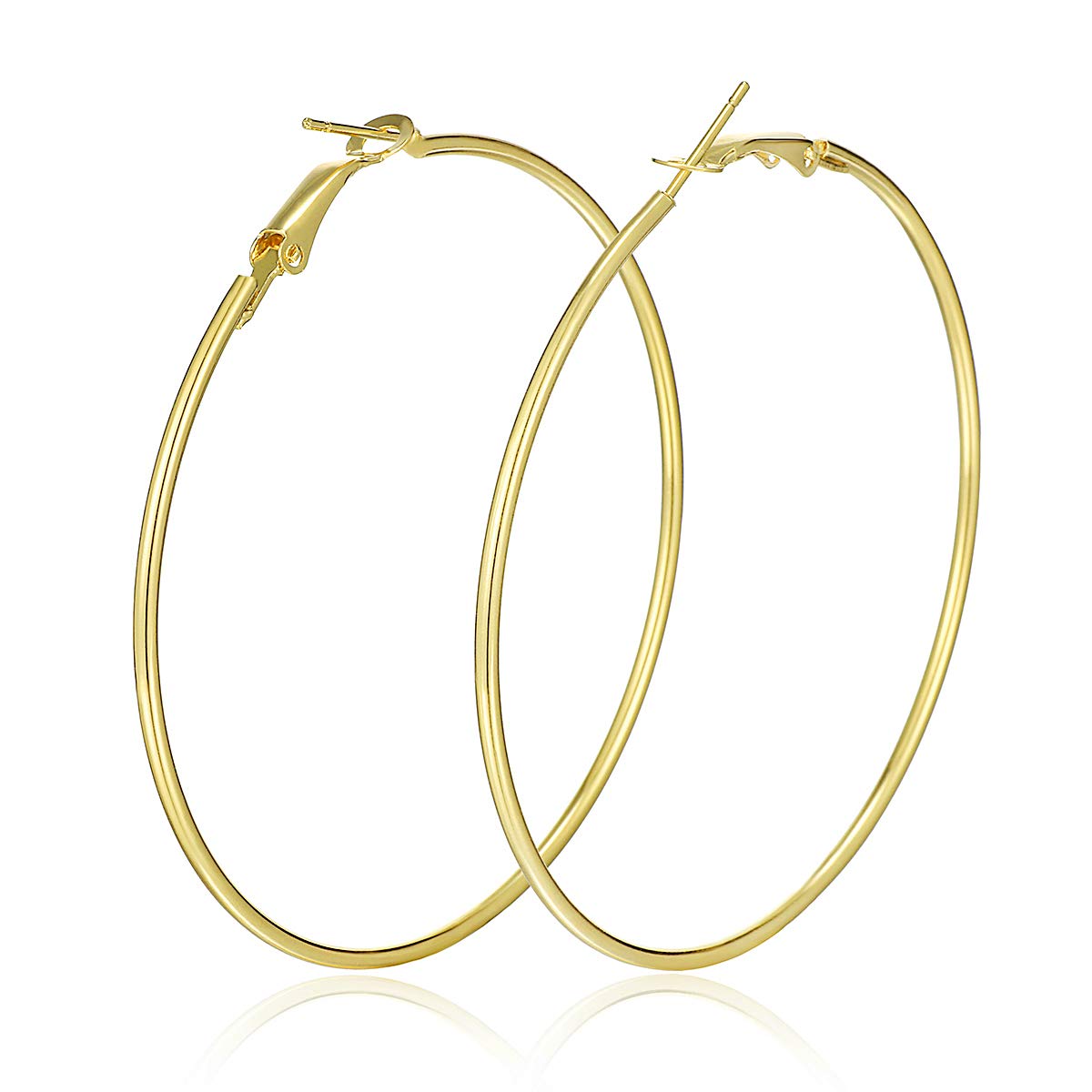 AIDSOTOU 10 Pairs Geometric Big Hoop Earrings 50mm-60mm Large Stainless Steel Square Star Heart Shaped Hoop Earrings for Women (Gold Silver)