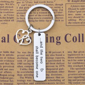 MYOSPARK Wedding Gift And The Two Shall Become One Christian Keychain Bridal Shower Engagement Gift For Newlywed Bride Groom (And The Two Shall Become One Keychain)