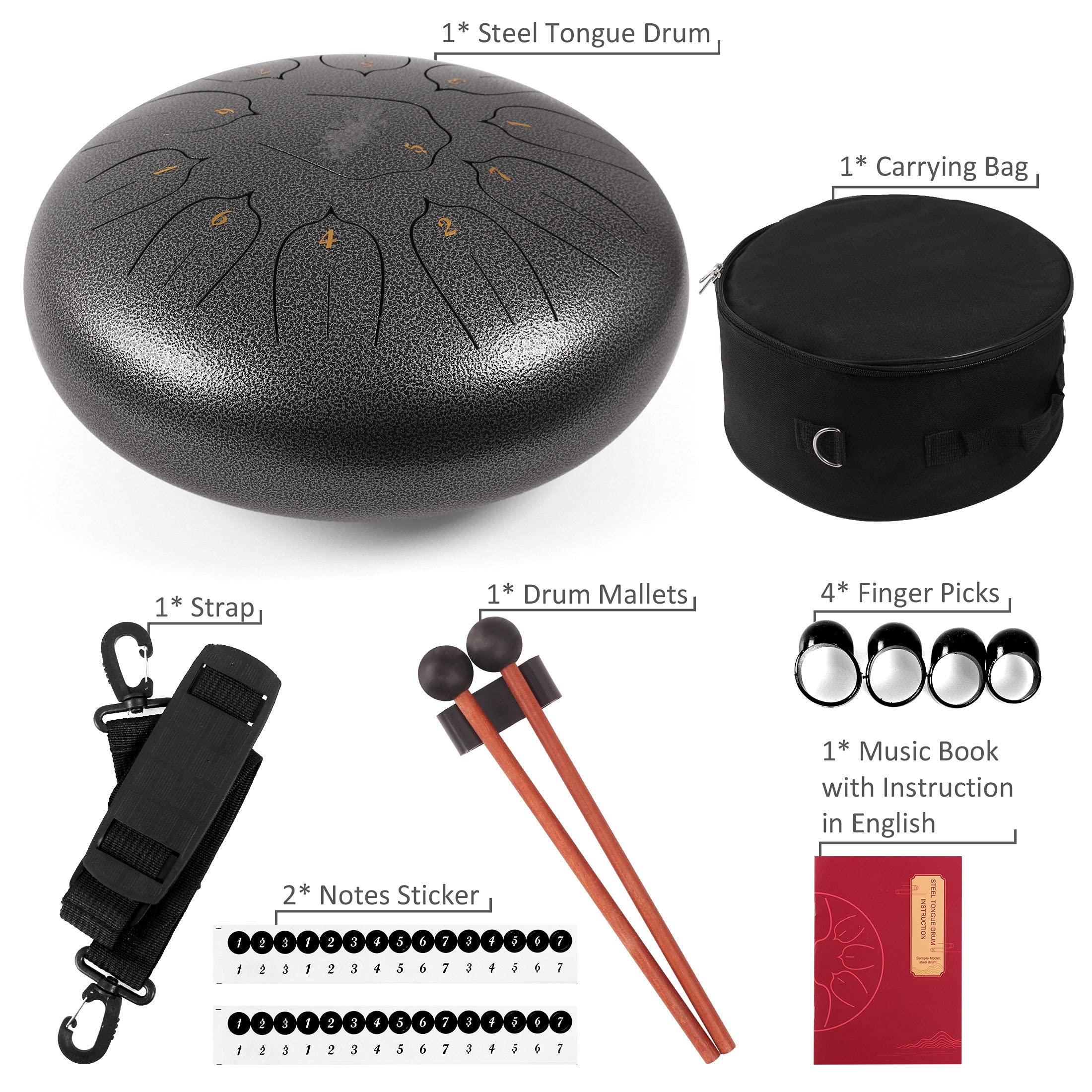 LOMUTY Steel Tongue Drum - Percussion Instrument -Handpan Drum with Bag, Music Book, Mallets, Finger Picks