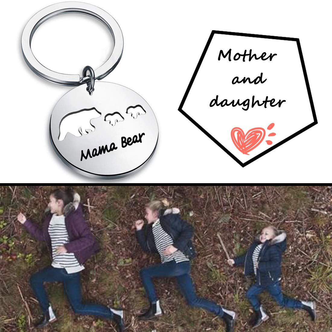 Zuo Bao Sweet Mama and Baby Bear Keychain Mother Daughter Jewelry for Bonus Mom (2 cub Keychain)