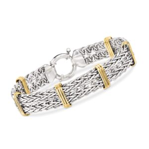 Ross-Simons Two-Tone Sterling Silver Wheat-Link Bracelet. 7 inches