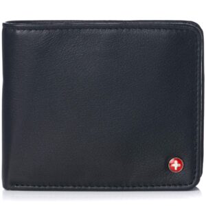 alpine swiss rfid protected men’s max coin pocket bifold wallet with divided bill section soft nappa black