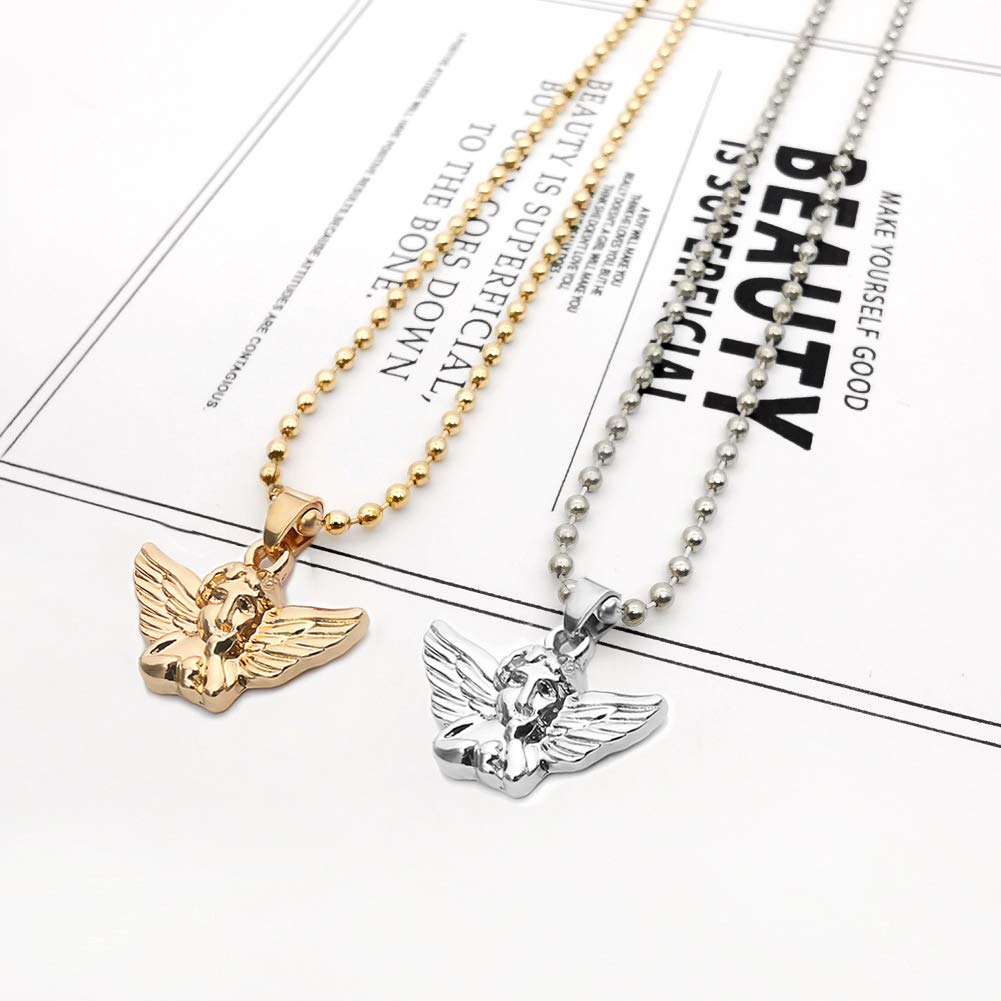 YOOESTORES82 Angel Necklace Cherub Necklace for Women,Angel Wings Pendant Necklace,Cupid Guardian Y2K Aesthetic Necklace (Gold)