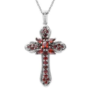 Shop LC Red Cubic Zirconia Cross Pendant Necklace for Women Catholic Jewelry Religious Christian Gifts for Women for Her Stainless Steel Size 20" Ct 3.6 Birthday Gifts