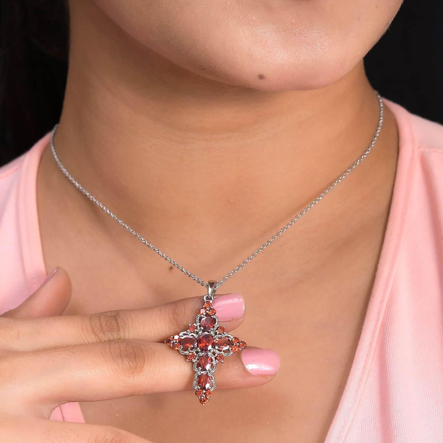 Shop LC Red Cubic Zirconia Cross Pendant Necklace for Women Catholic Jewelry Religious Christian Gifts for Women for Her Stainless Steel Size 20" Ct 3.6 Birthday Gifts