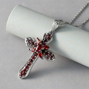 Shop LC Red Cubic Zirconia Cross Pendant Necklace for Women Catholic Jewelry Religious Christian Gifts for Women for Her Stainless Steel Size 20" Ct 3.6 Birthday Gifts