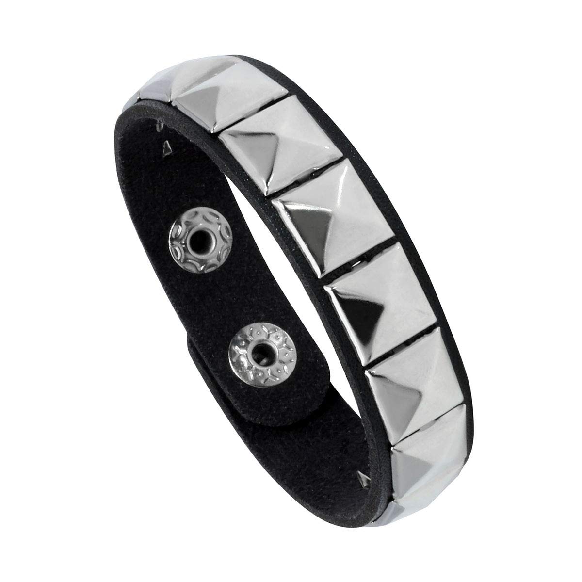 Eigso 4 Pcs Punk Leather Bracelet Hematite Black for Men Women Adjustable Spike Metal Cuff Bangle