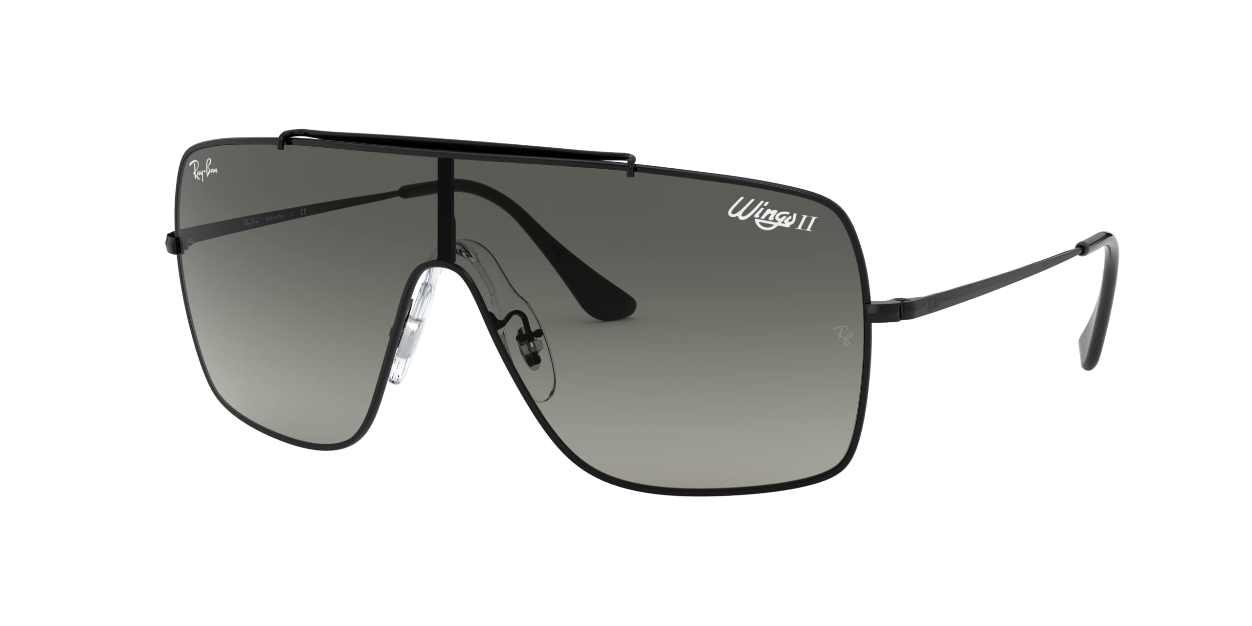 Ray-Ban RB3697 Wings II Square Sunglasses, Black/Grey Gradient Dark Grey, 35 mm