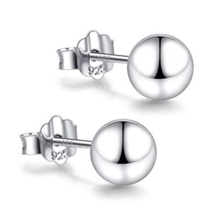 18k white gold plated sterling silver ball stud earrings 3mm-8mm options, simple polished ball studs hypoallergenic jewelry (5mm)