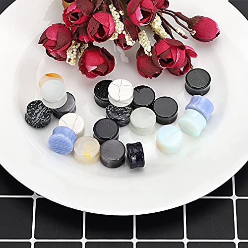 Qmcandy 10 Pairs Stone Ear Plugs Double Flare Saddle Stretching Gauges Expander 2G-5/8 (00g(10mm))