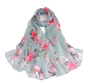 alicelife print silk feeling scarf fashion scarves lightweight sunscreen shawls for women (peach blossom&green)