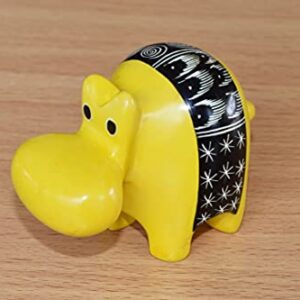 TEMBO AFRICA Handmade Soapstone African Hippo Figurine Sculpture 2 Inches Height x 3 Inches Long Pineapple Yellow Handmade From Africa