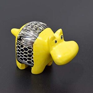 TEMBO AFRICA Handmade Soapstone African Hippo Figurine Sculpture 2 Inches Height x 3 Inches Long Pineapple Yellow Handmade From Africa