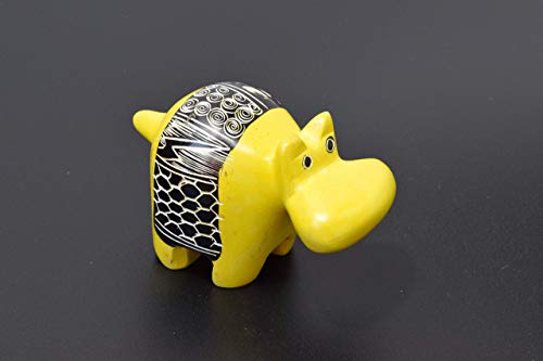 TEMBO AFRICA Handmade Soapstone African Hippo Figurine Sculpture 2 Inches Height x 3 Inches Long Pineapple Yellow Handmade From Africa