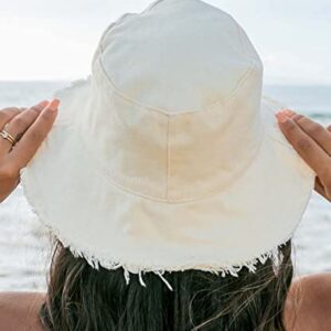 Bucket-Hat-Distressed Sun-Protection Washed-Cotton Beach-Sun-Hat - Summer-Wide-Brim(3.2inch Brim) Beach-Cap(Size:S-M) Beige