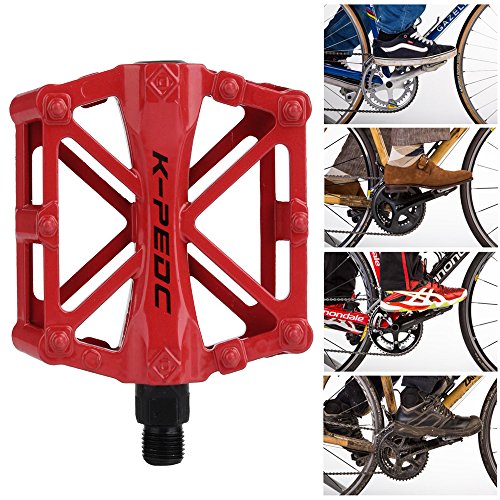 boruizhen Aluminium CNC Bike Platform Pedals Lightweight Road Cycling Bicycle Pedals for MTB BMX (Red)