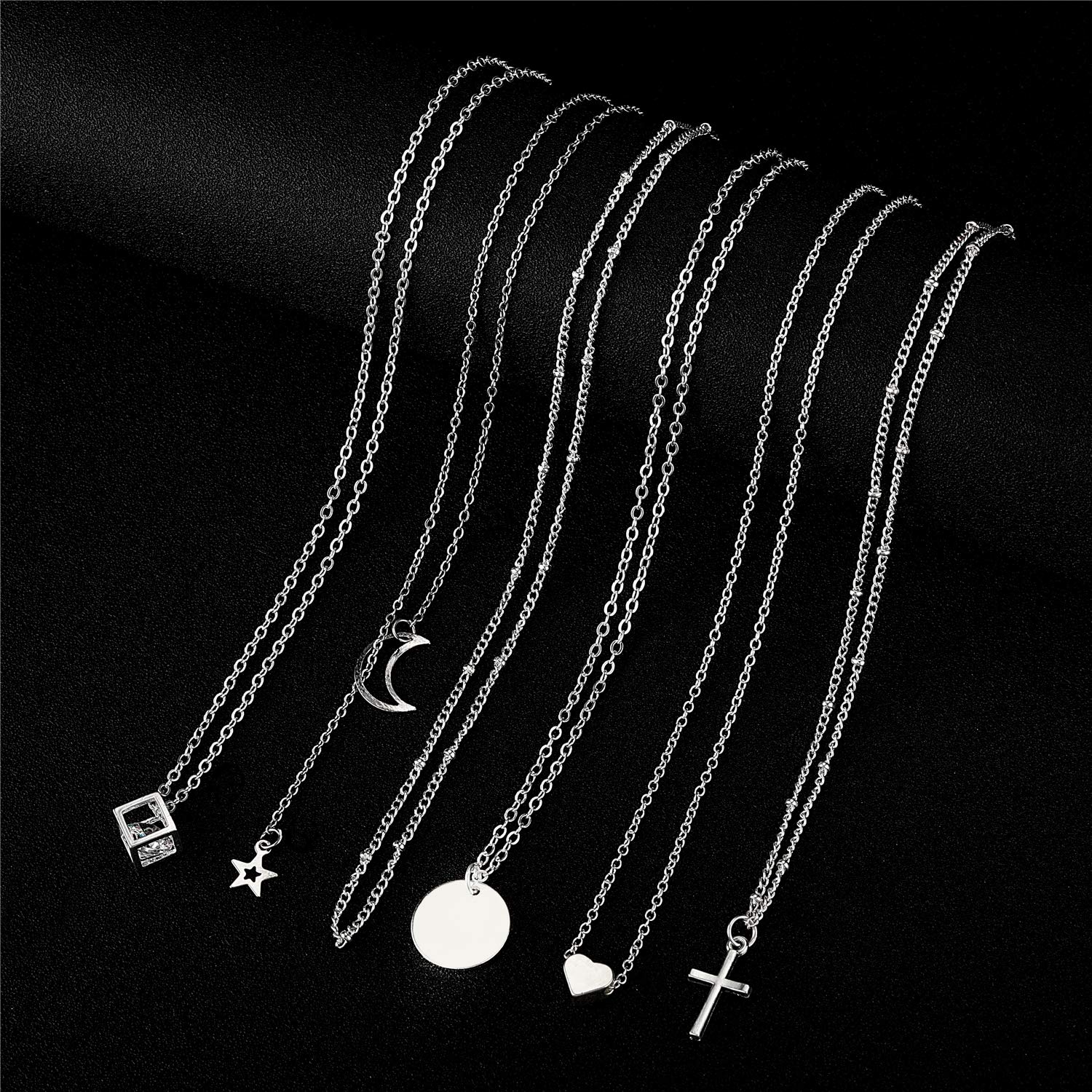 Starain 12Pcs Layered Choker Necklace Fashion Multilayer Chain Necklace Simple Silver Necklace Set for Women