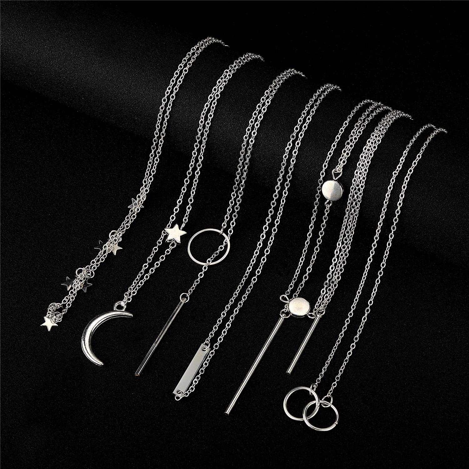 Starain 12Pcs Layered Choker Necklace Fashion Multilayer Chain Necklace Simple Silver Necklace Set for Women