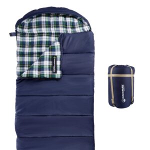 sleeping bag – 32f rated xl 3 season envelope style with hood for outdoor camping, backpacking and hiking with carry bag by wakeman outdoors (navy)