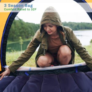 Sleeping Bag – 32F Rated XL 3 Season Envelope Style with Hood for Outdoor Camping, Backpacking and Hiking with Carry Bag by Wakeman Outdoors (Navy)