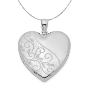 The Black Bow Sterling Silver 24mm Scrolled Heart Family Locket Necklace - 24 Inch