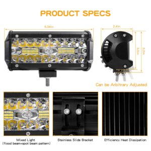 Zmoon Led Light Bar,7 Inch Led Fog Light Off Road Lights 240W 24000lm with Led Wring Harness(10ft /2 Lead), Waterproof Led Spot&Flood Combo Beam Light Bar for SUV/ATV/Jeep/Boat 2Pack