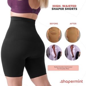 SHAPERMINT High Waisted Body Shaper Shorts - Shapewear for Women Tummy Control Small to Plus-Size. Black Small