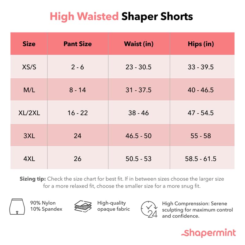 SHAPERMINT High Waisted Body Shaper Shorts - Shapewear for Women Tummy Control Small to Plus-Size. Black Small